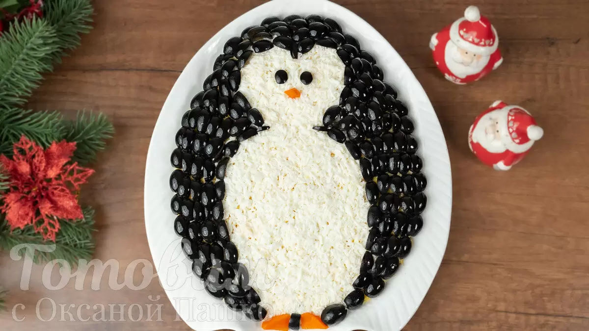 Яркий салат «Пингвин» для новогоднего стола